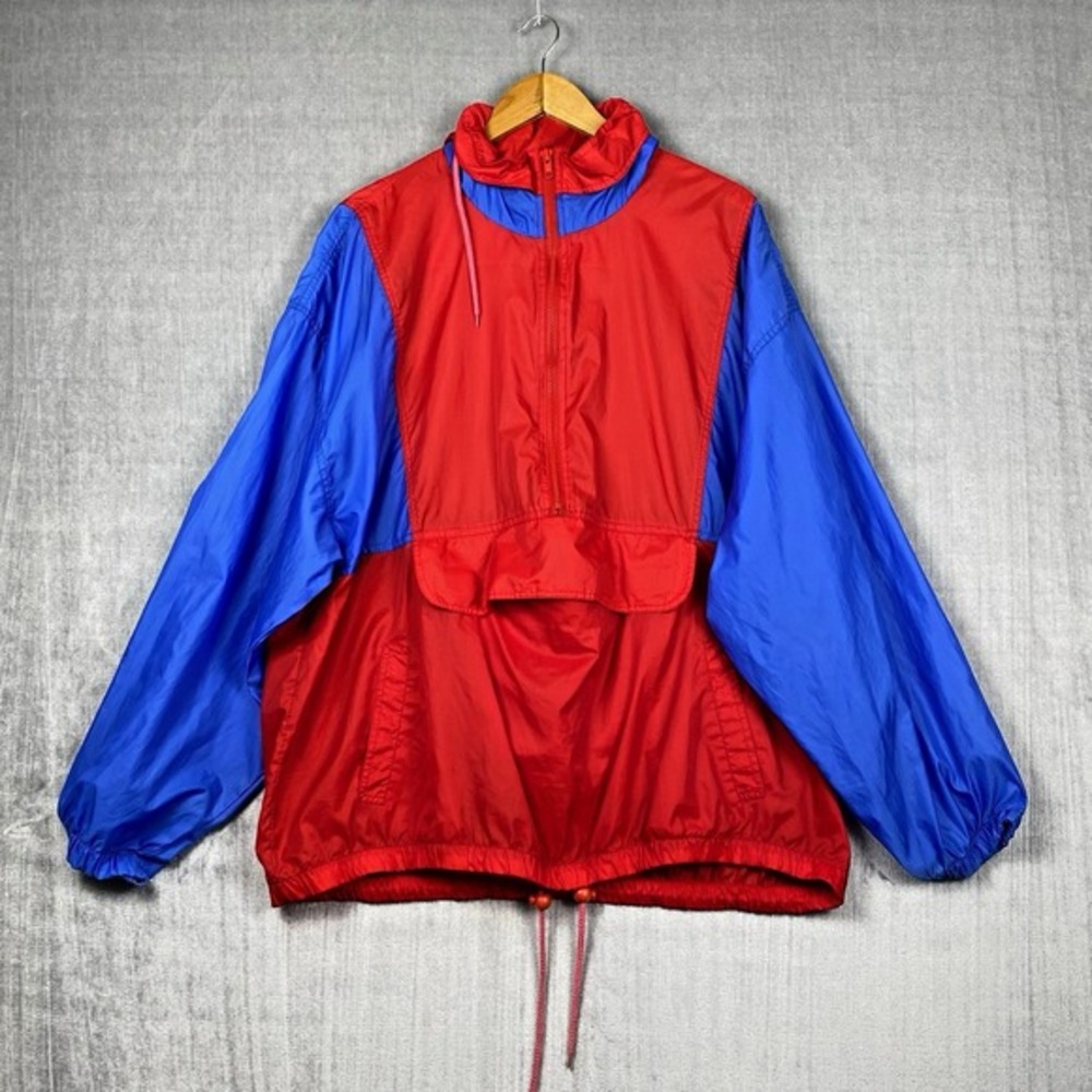 Vtg BOGSport Mens‎ Windbreaker XL Anorak Nylon Stowable Hood Pockets 1/2 Zip